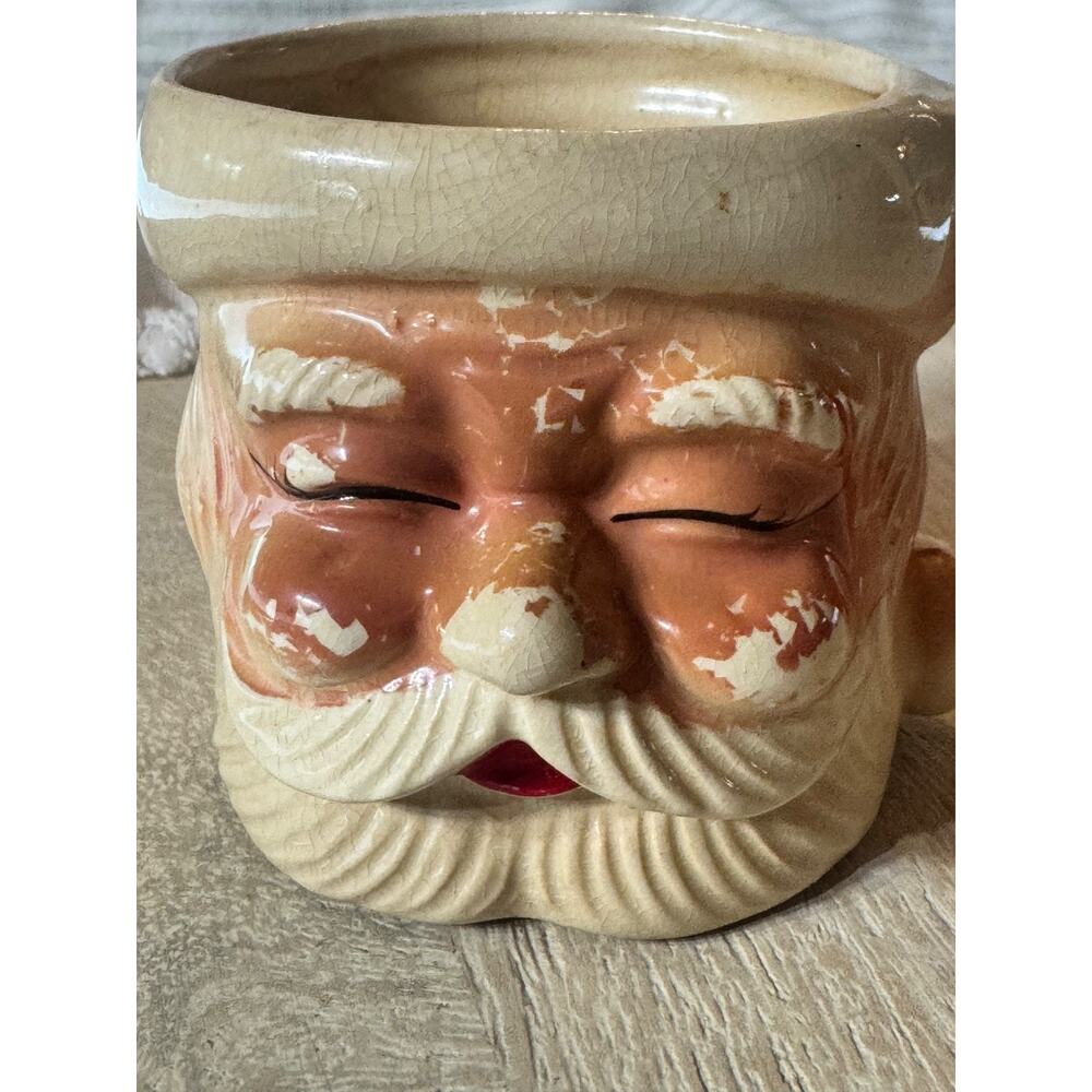 Vintage Santa Mug 1960-1970s Crackle Finish & Faded Paint Retro Christmas Decor - Picture 5 of 12